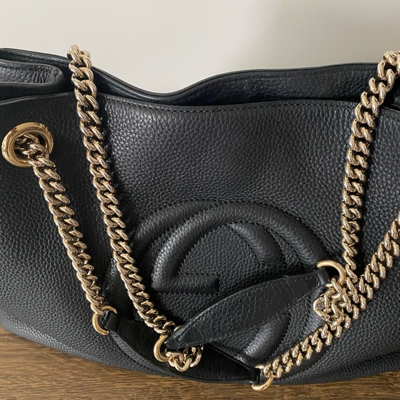 Gucci Black Leather Bag with Gold Chain - Picture 8 of 10